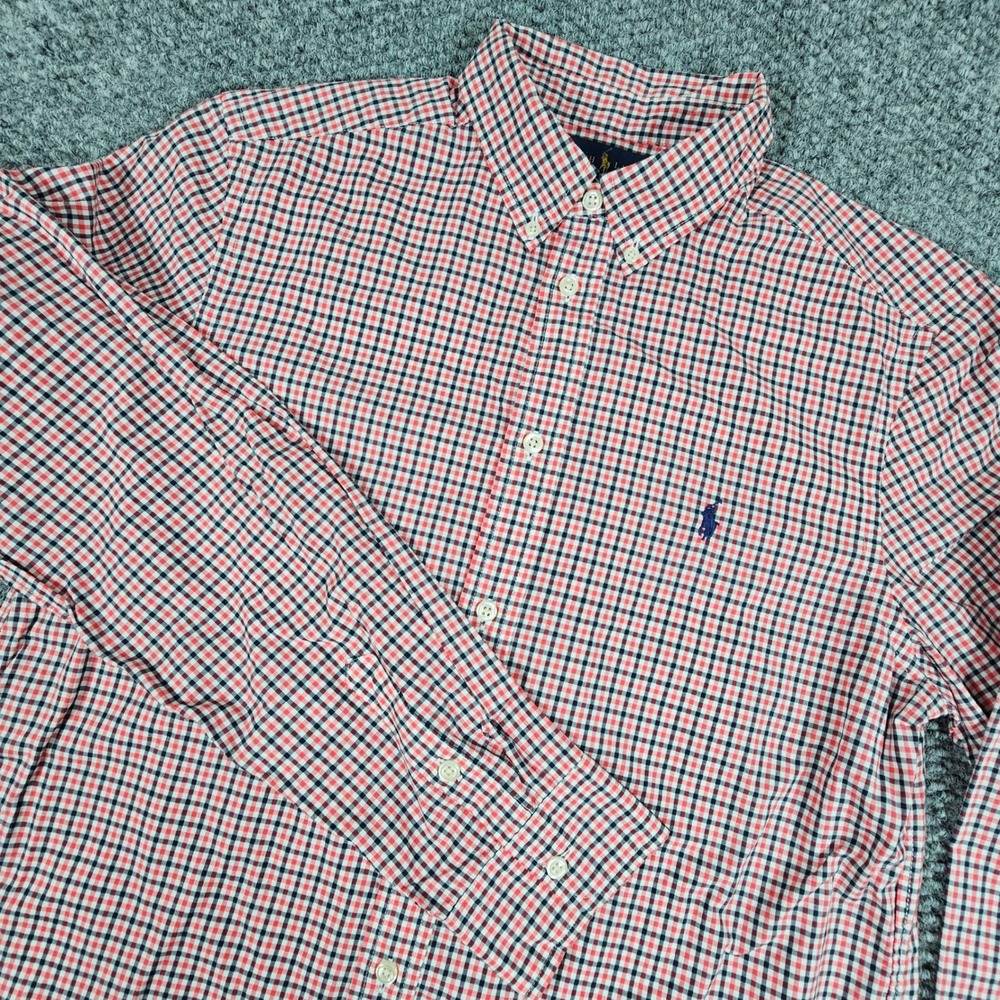 Ralph Lauren Boys XL‎ 18-20 Red Black Plaid Long Sleeve Button Down Shirt